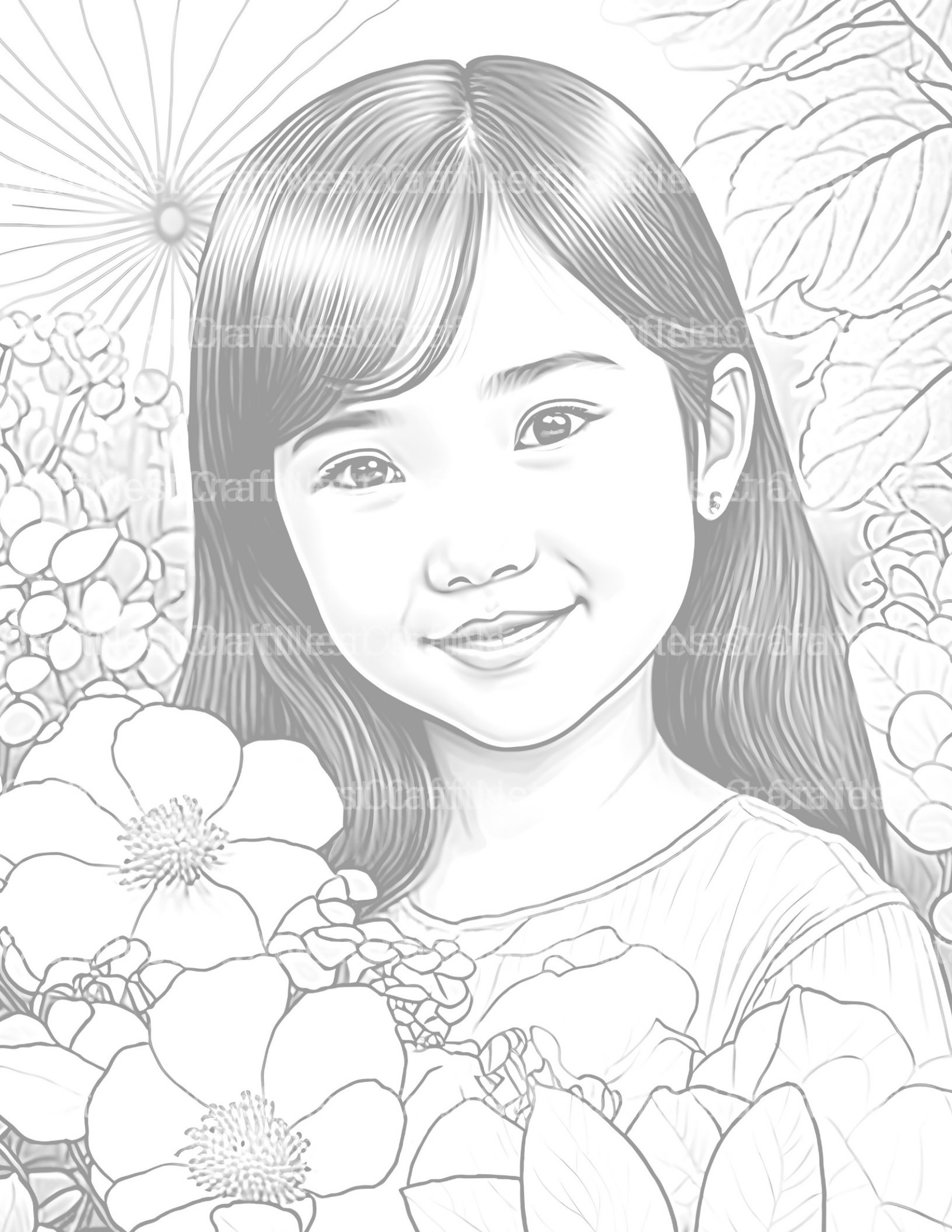 Asian Flower Girl Coloring Book - CraftNest - Digital Crafting and Art