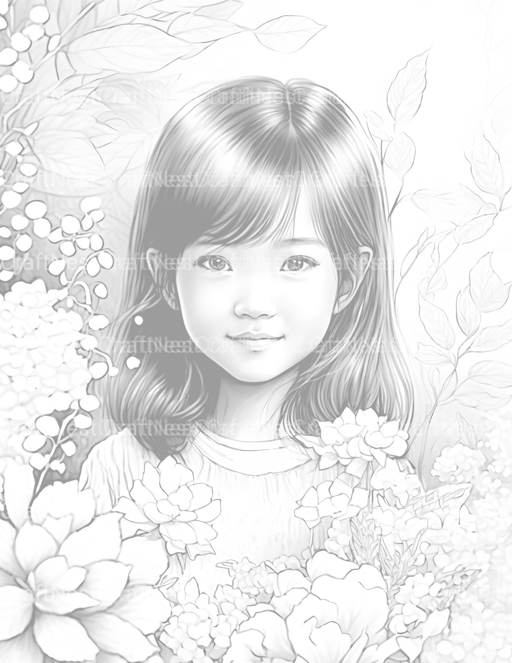 Asian Flower Girl Coloring Book - CraftNest - Digital Crafting and Art