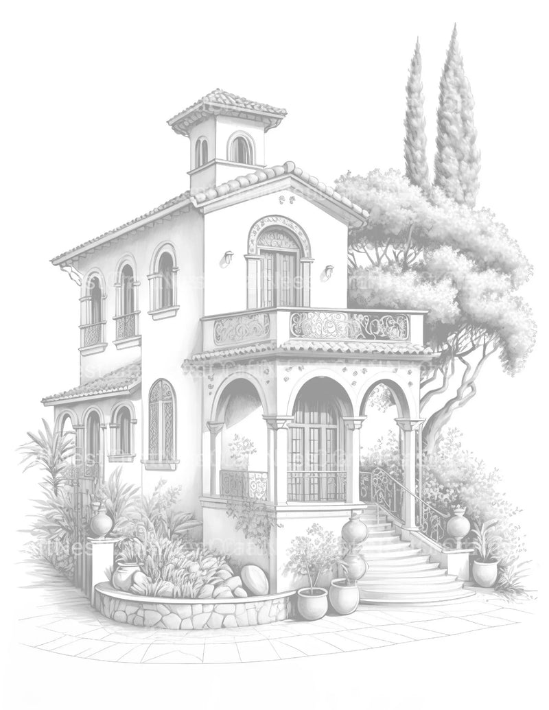 Mediterranean Tiny House Coloring Book - CraftNest - Digital Crafting and Art