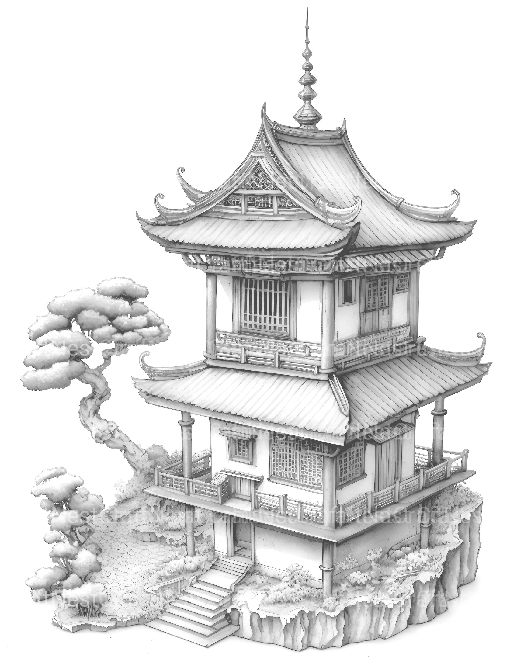 Chinese Tiny House Coloring Book - CraftNest - Digital Crafting and Art