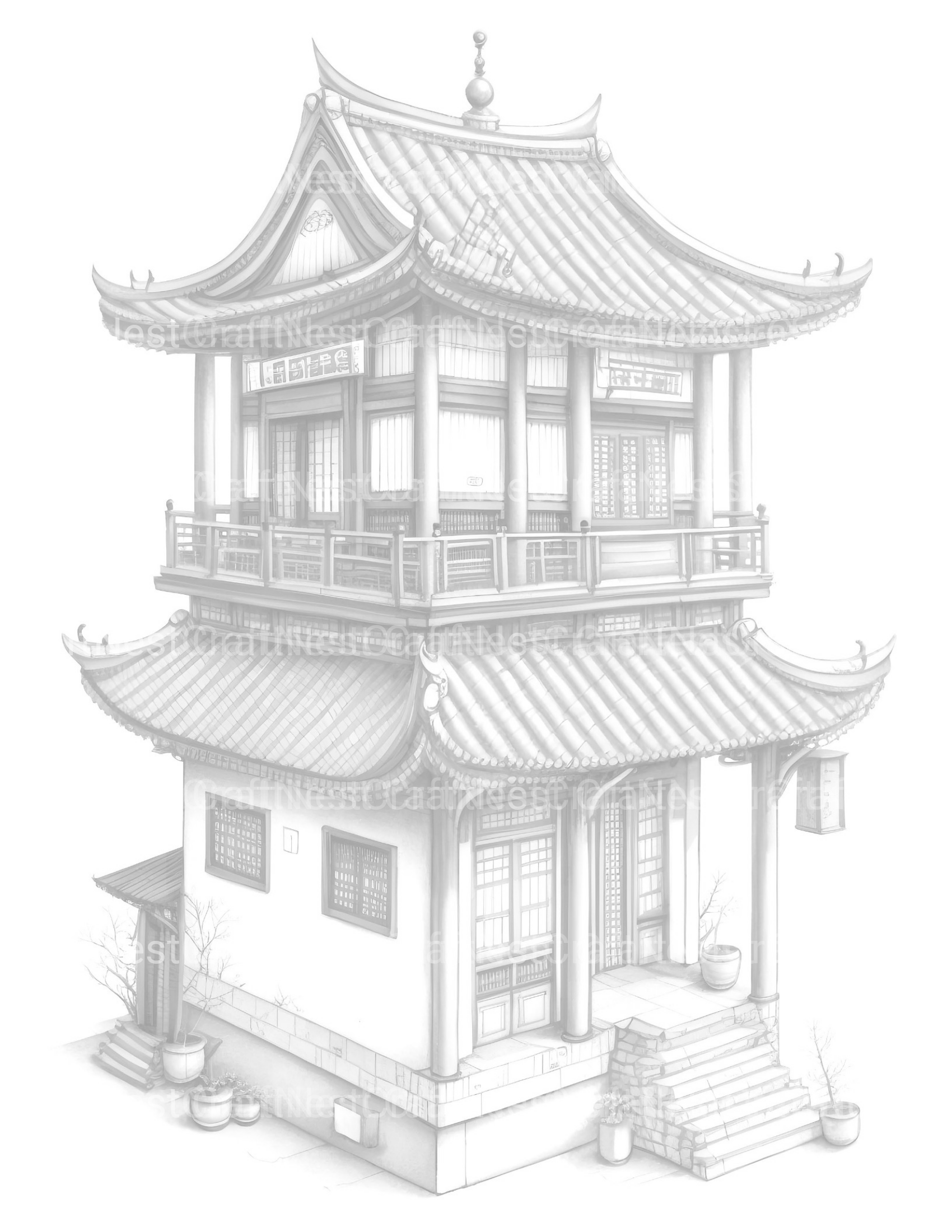 Chinese Tiny House Coloring Book - CraftNest - Digital Crafting and Art