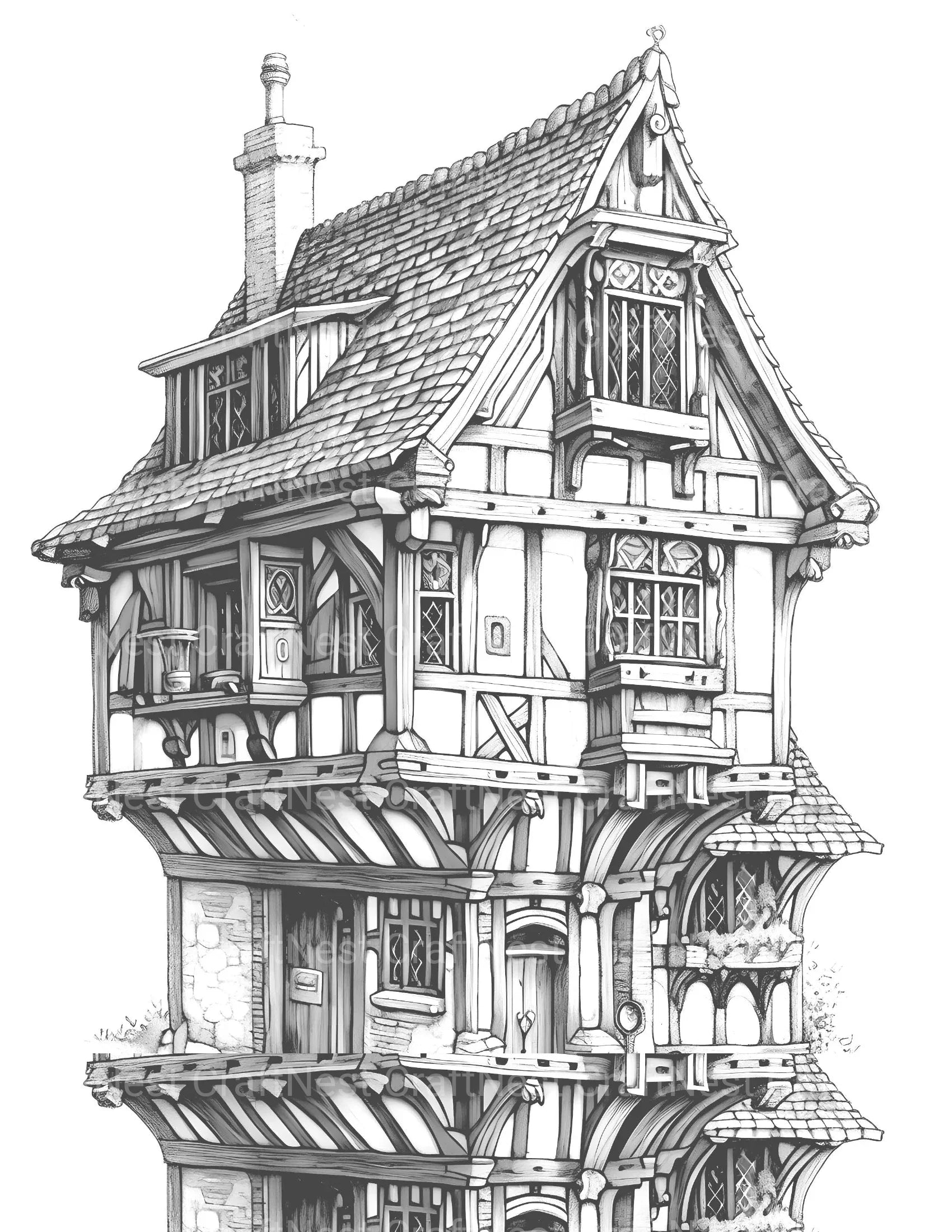 Medieval Tiny House Coloring Book - CraftNest - Digital Crafting and Art