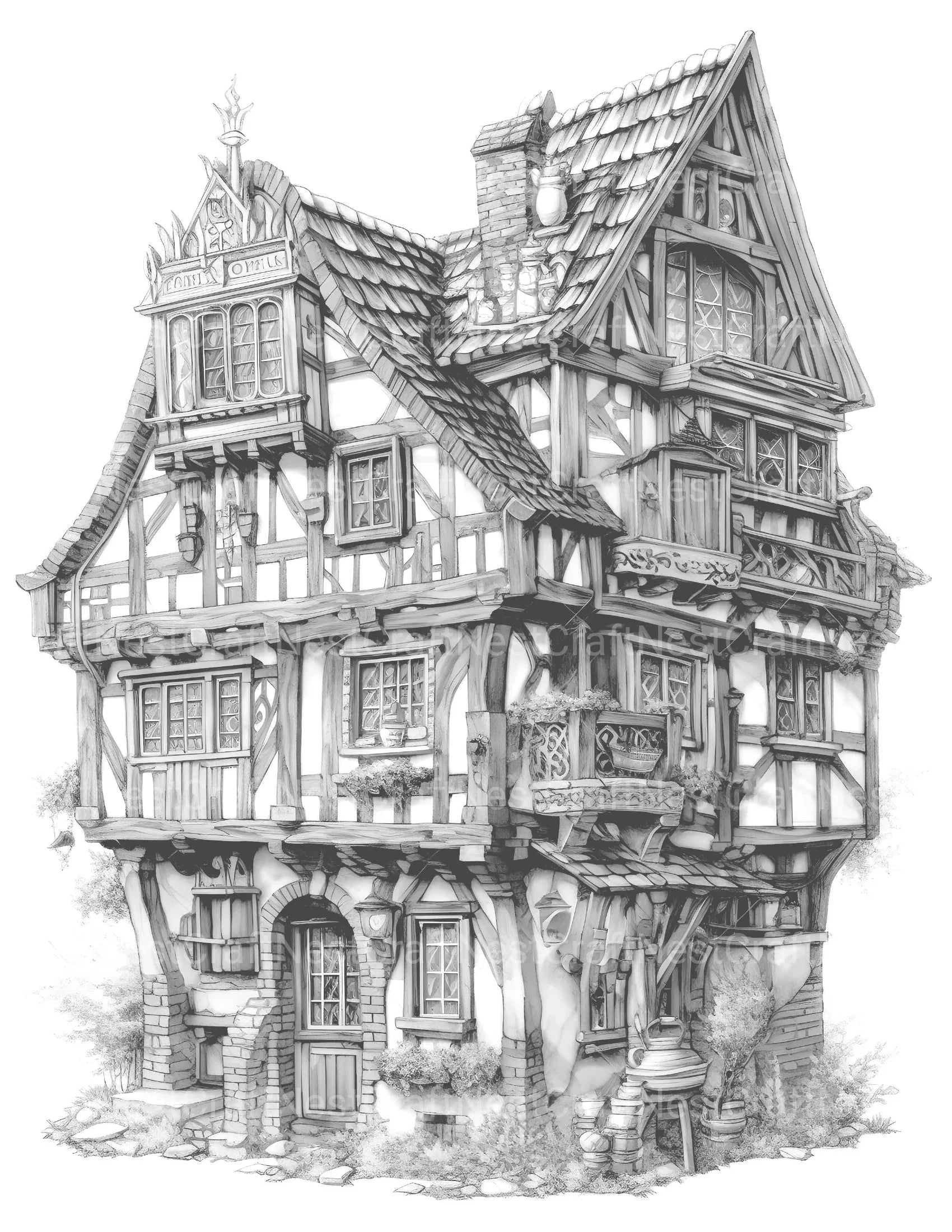 Medieval Tiny House Coloring Book - CraftNest - Digital Crafting and Art