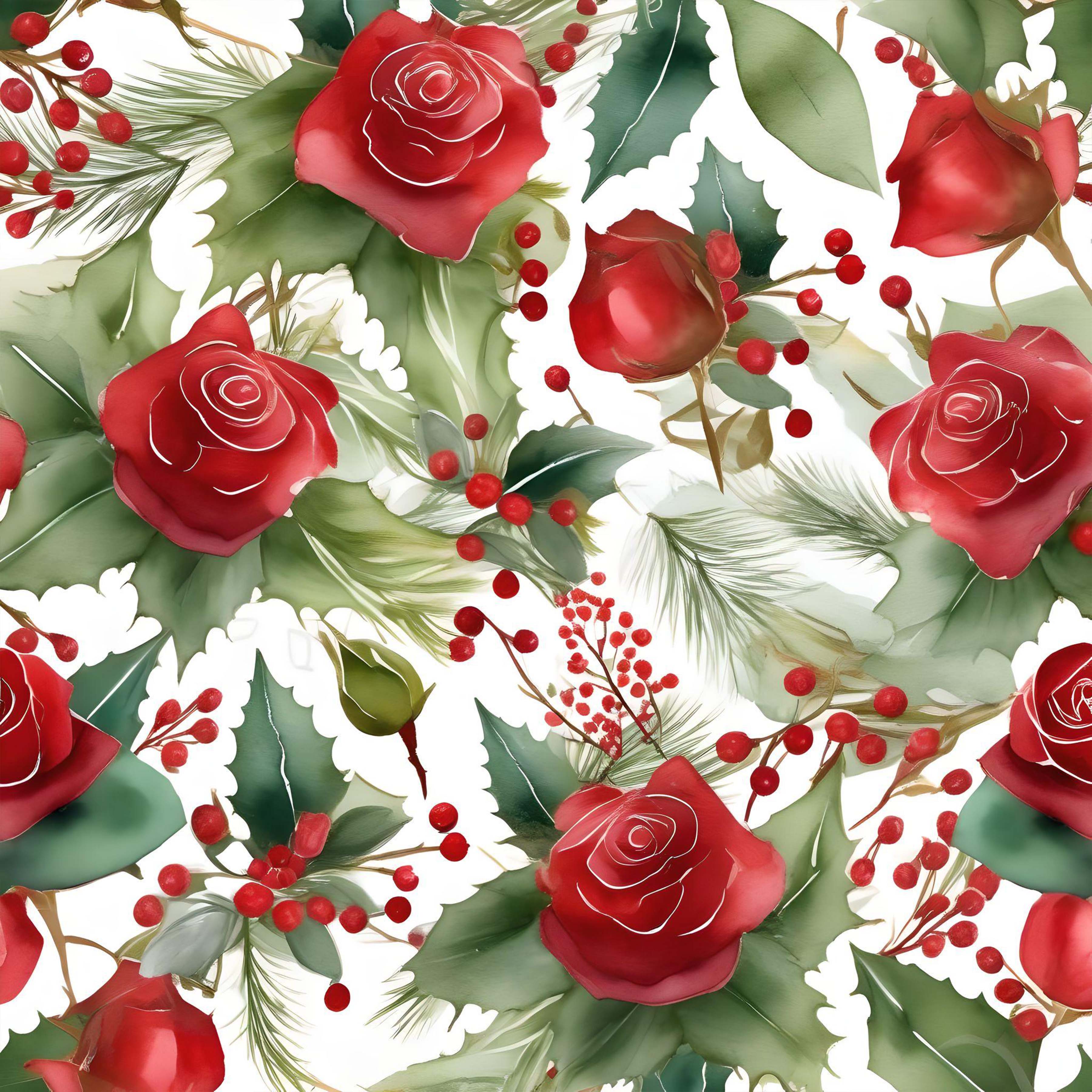 Christmas Roses Seamless Digital Paper - CraftNest - Digital Crafting and Art