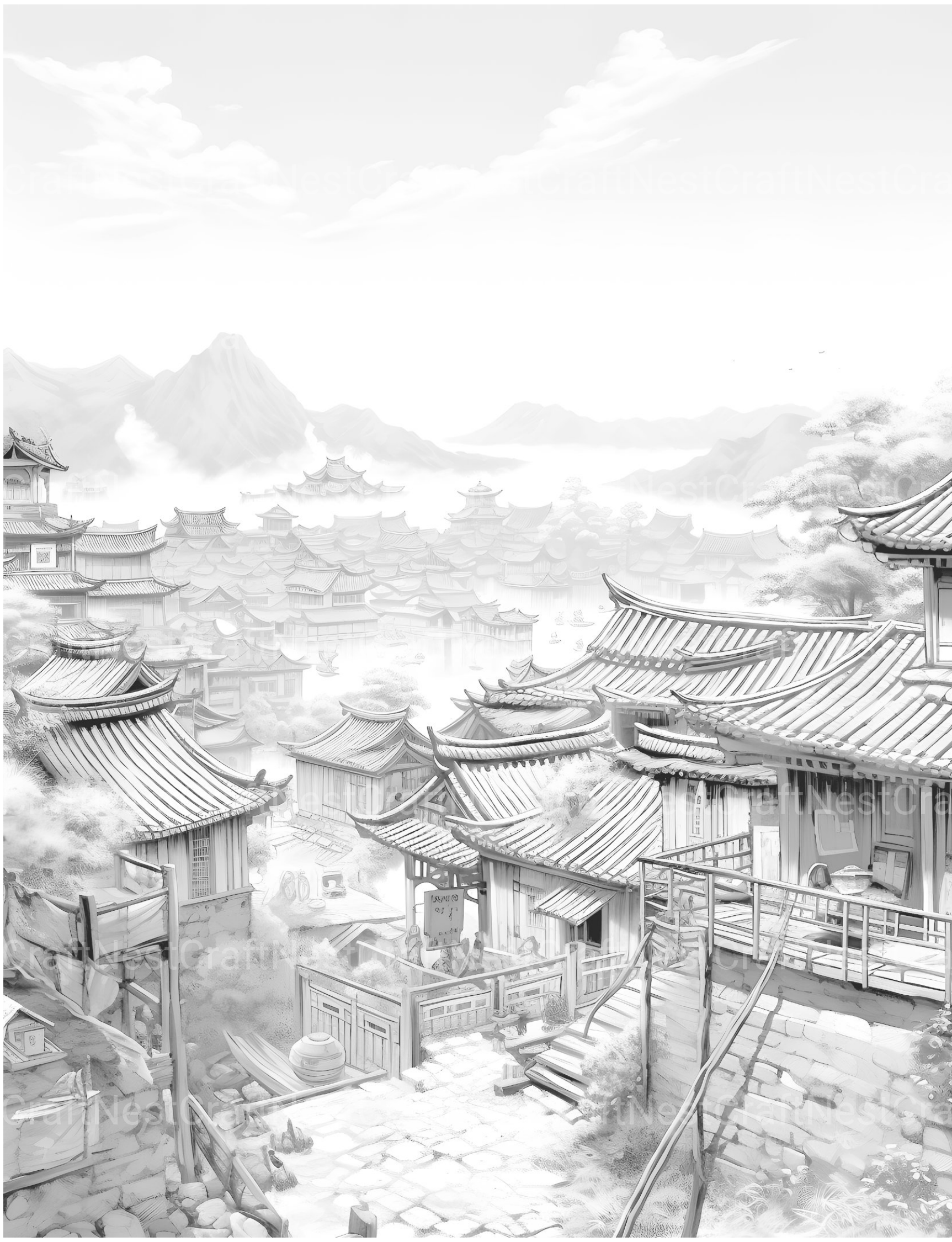Old Chinese Villages Coloring Book - CraftNest - Digital Crafting and Art