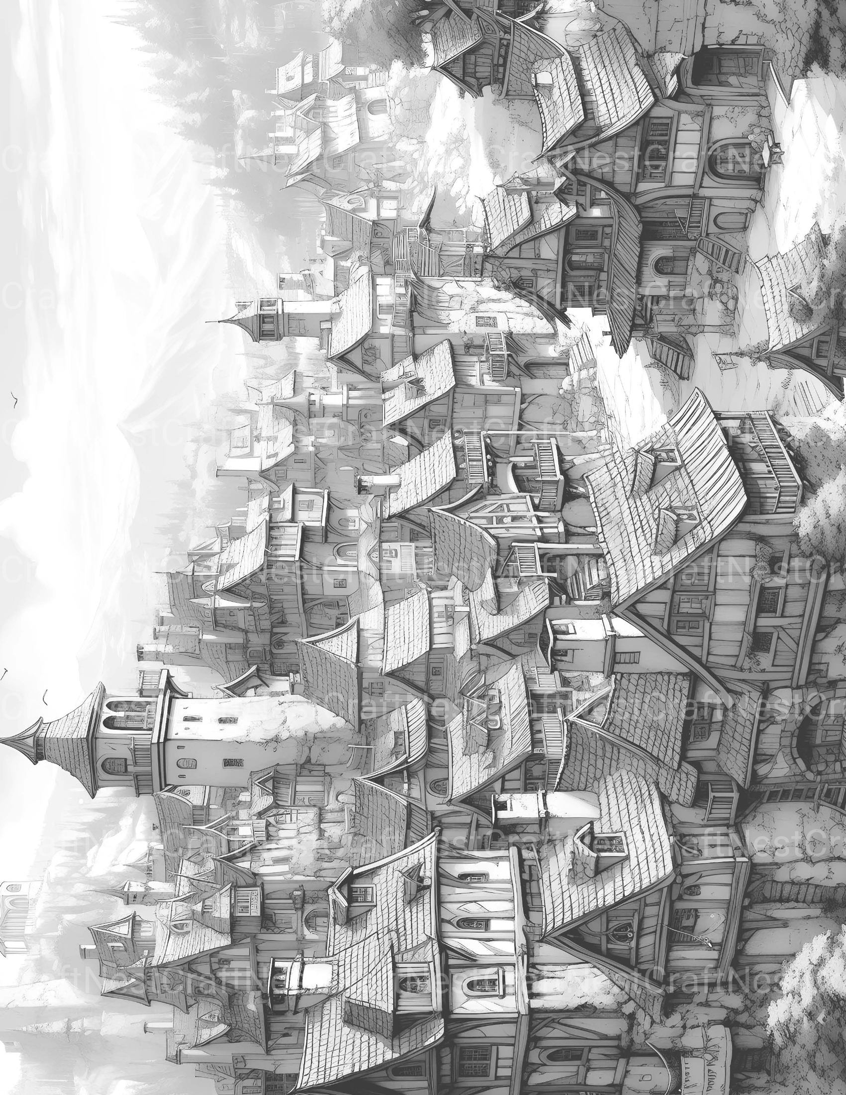 Medieval Village Coloring Book - CraftNest - Digital Crafting and Art