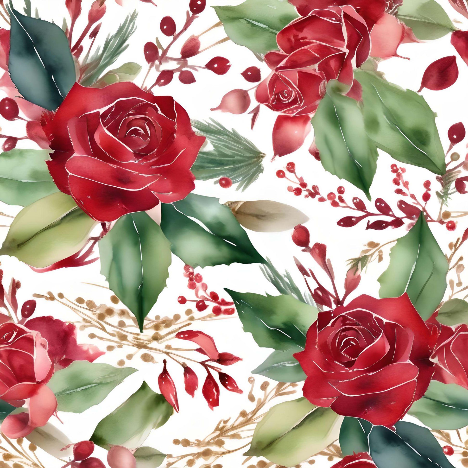 Christmas Roses Seamless Digital Paper - CraftNest - Digital Crafting and Art