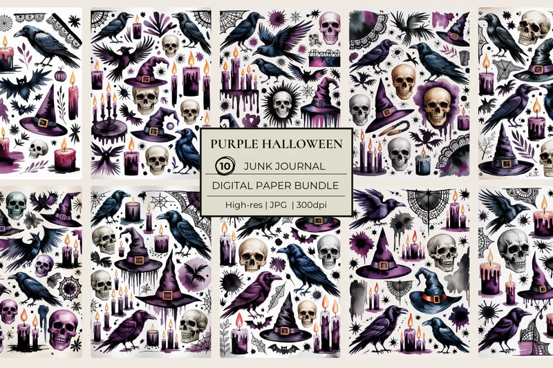 Purple Halloween Junk Journal Papers - CraftNest - Digital Crafting and Art