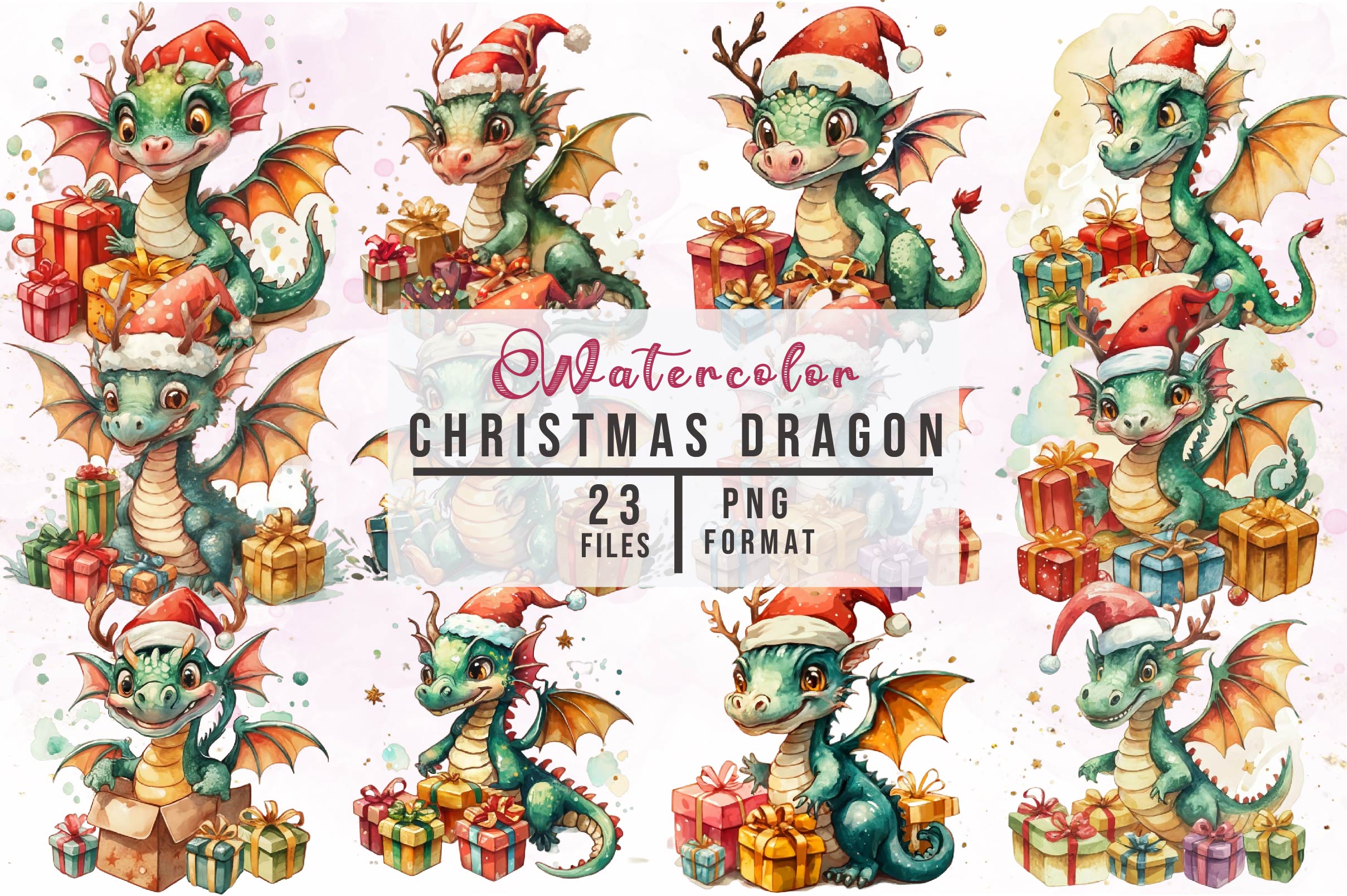 Cute Christmas Dragon Clipart Bundle - CraftNest - Digital Crafting and Art