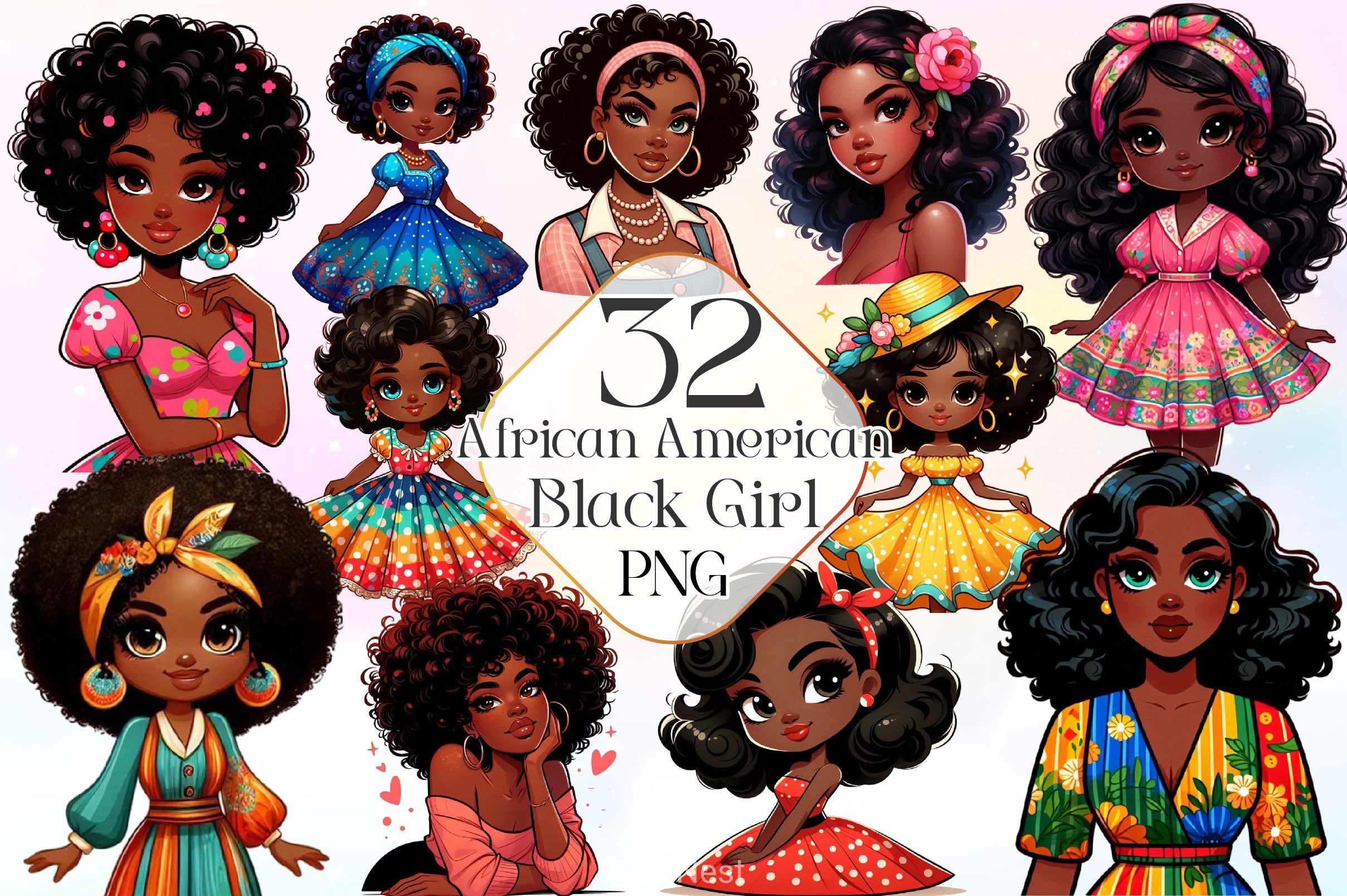 African American Black Girl Clipart Bundle - CraftNest - Digital Crafting and Art
