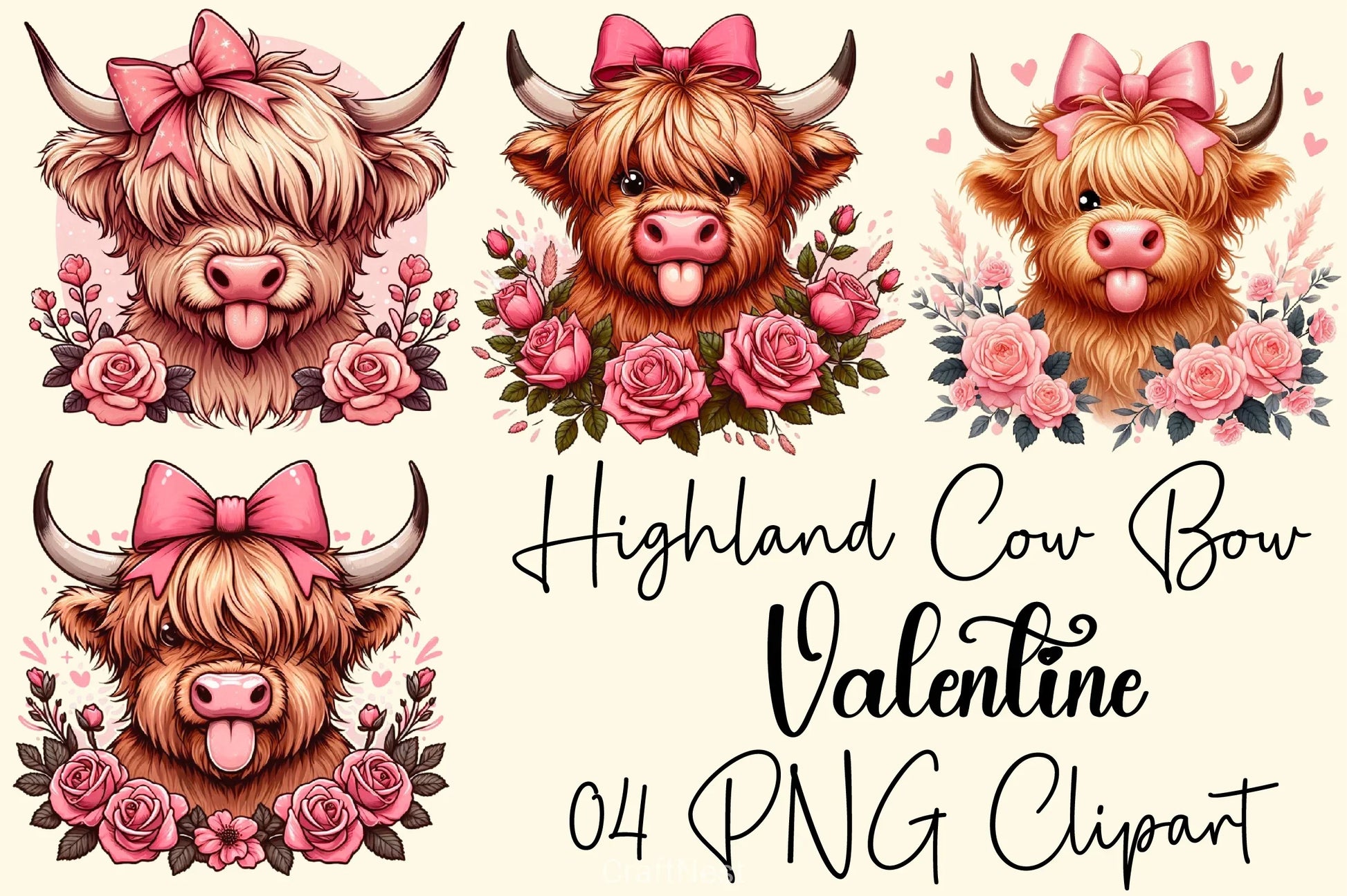 Highland Cow Valentine Clipart Bundle 2 - CraftNest - Digital Crafting and Art