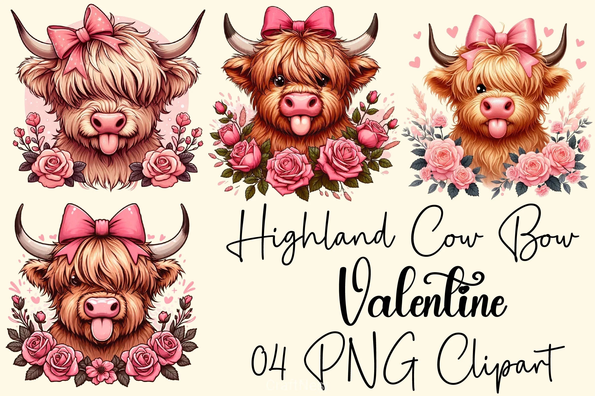 Highland Cow Valentine Clipart Bundle 2 - CraftNest - Digital Crafting and Art