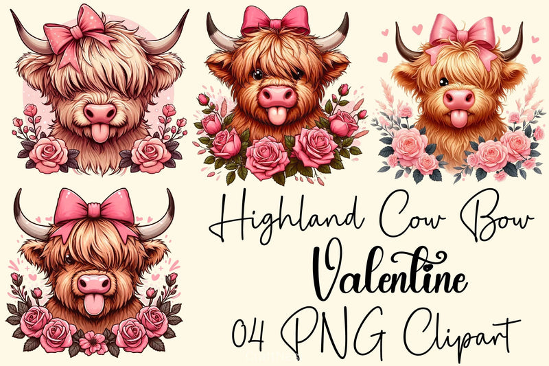 Highland Cow Valentine Clipart Bundle 2 - CraftNest - Digital Crafting and Art
