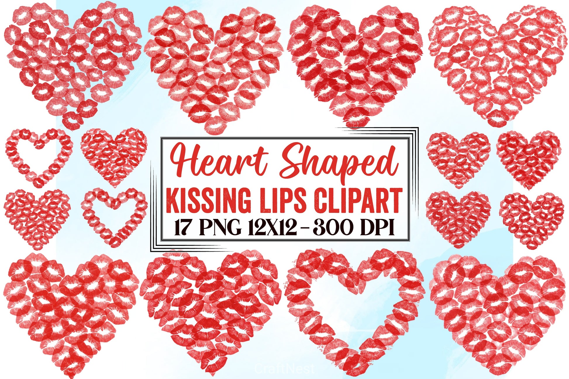 Heart Shaped Kissing Lips Clipart Bundle - CraftNest - Digital Crafting and Art