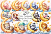 Cute Animals Sleep On Moon Clipart Bundle 2