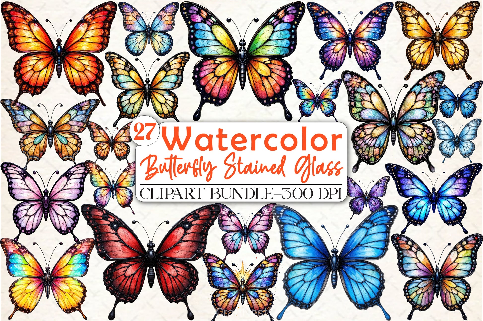 Colorful Butterfly Stained Glass Clipart Bundle - CraftNest - Digital Crafting and Art