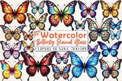 Colorful Butterfly Stained Glass Clipart Bundle - CraftNest - Digital Crafting and Art