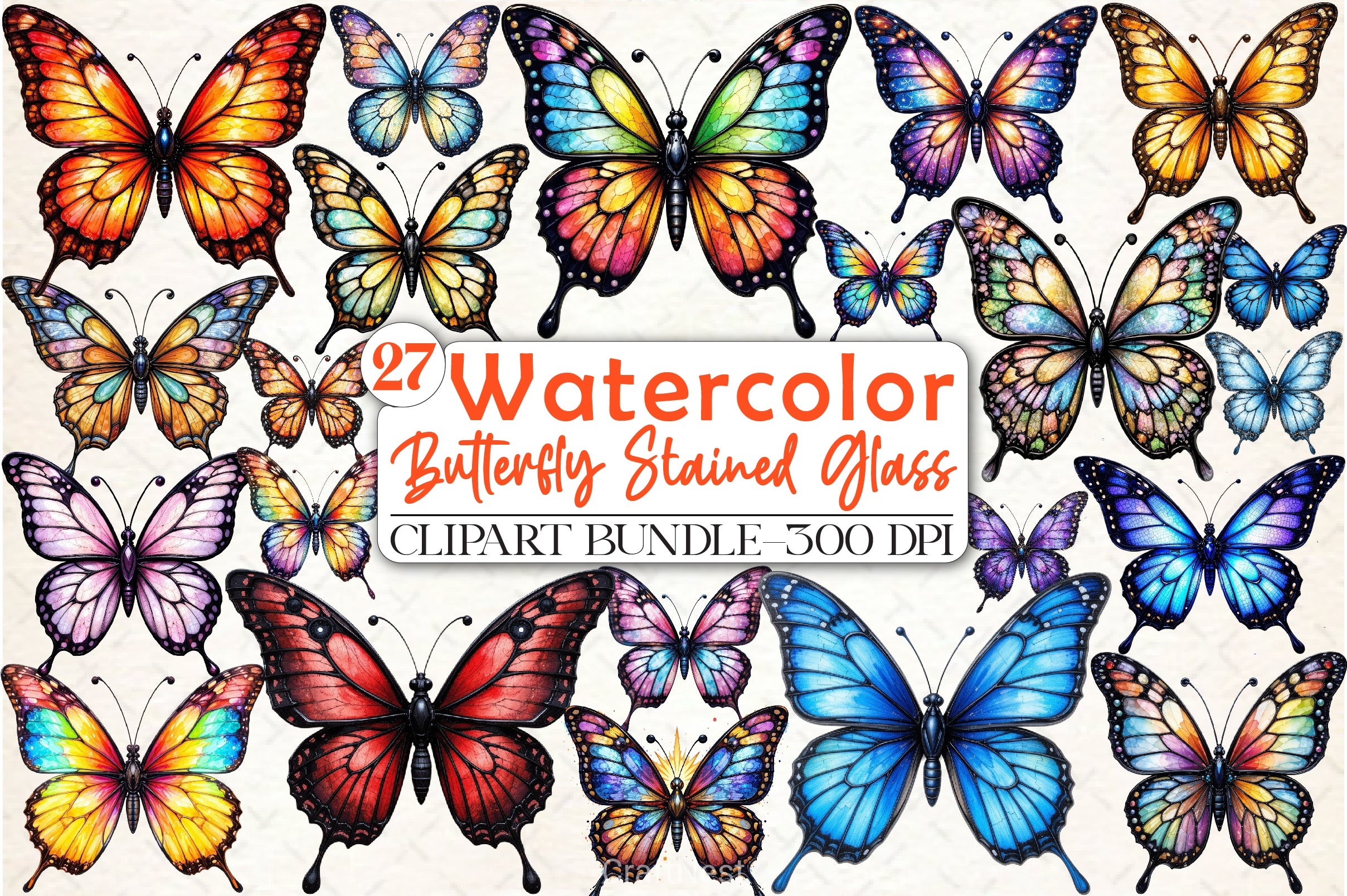 Colorful Butterfly Stained Glass Clipart Bundle - CraftNest - Digital Crafting and Art