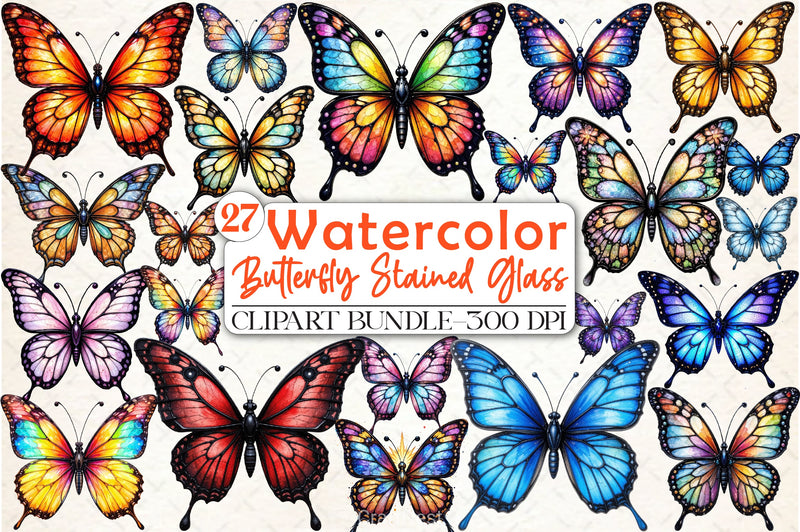Colorful Butterfly Stained Glass Clipart Bundle - CraftNest - Digital Crafting and Art