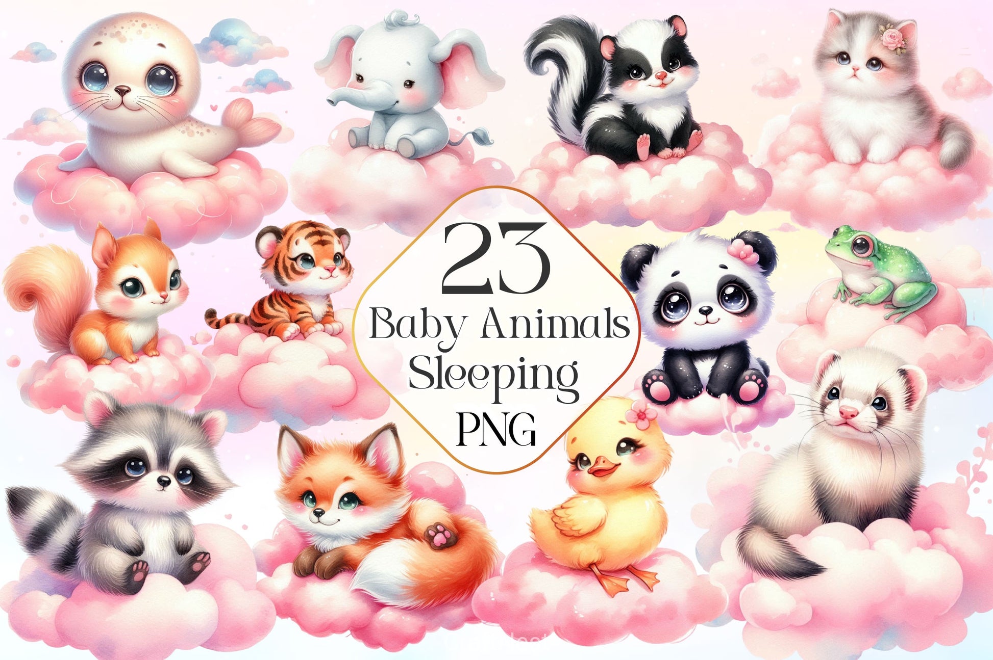 Pink Baby Animals Sleeping Clipart Bundle - CraftNest - Digital Crafting and Art