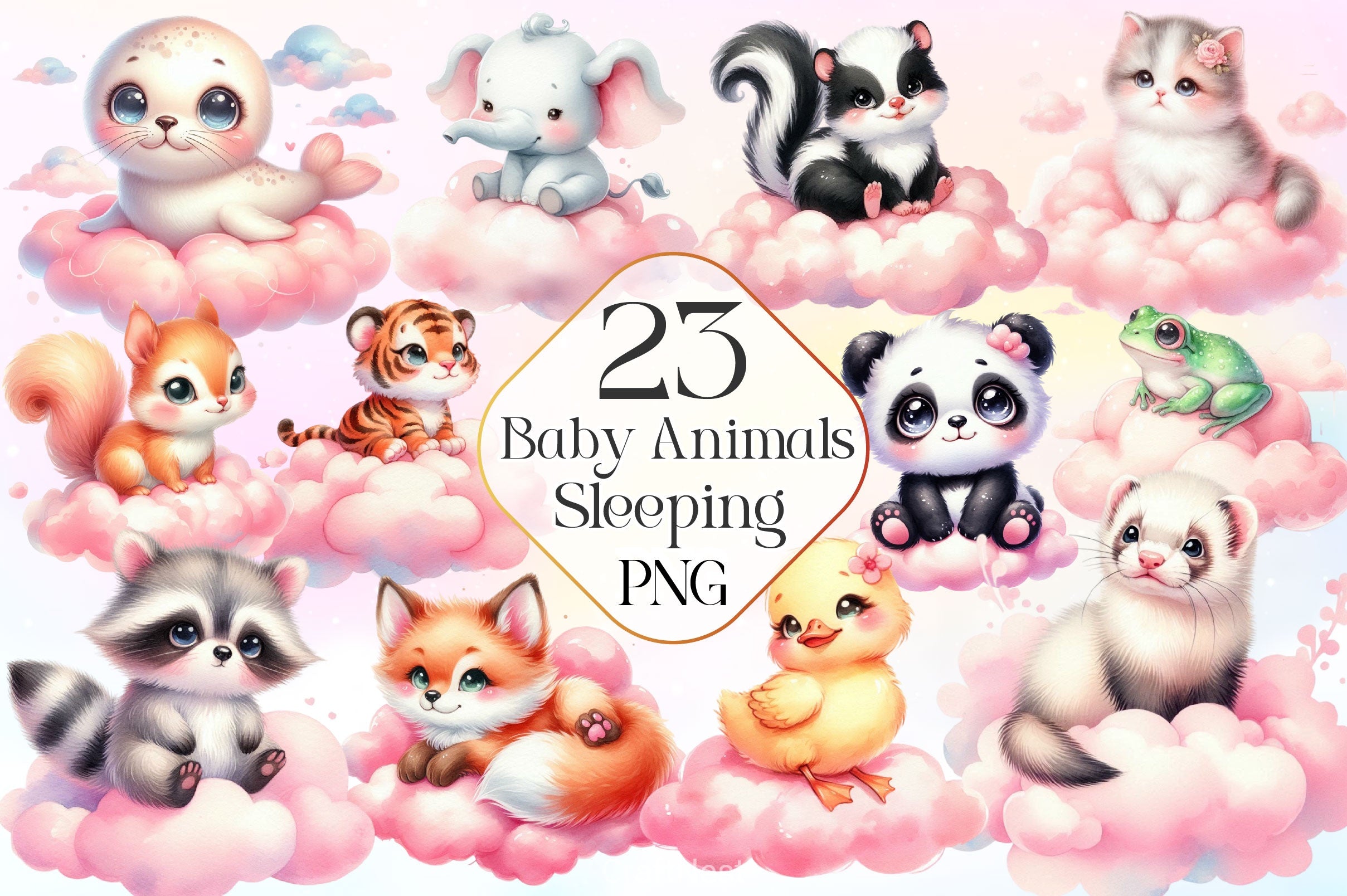 Pink Baby Animals Sleeping Clipart Bundle - CraftNest - Digital Crafting and Art
