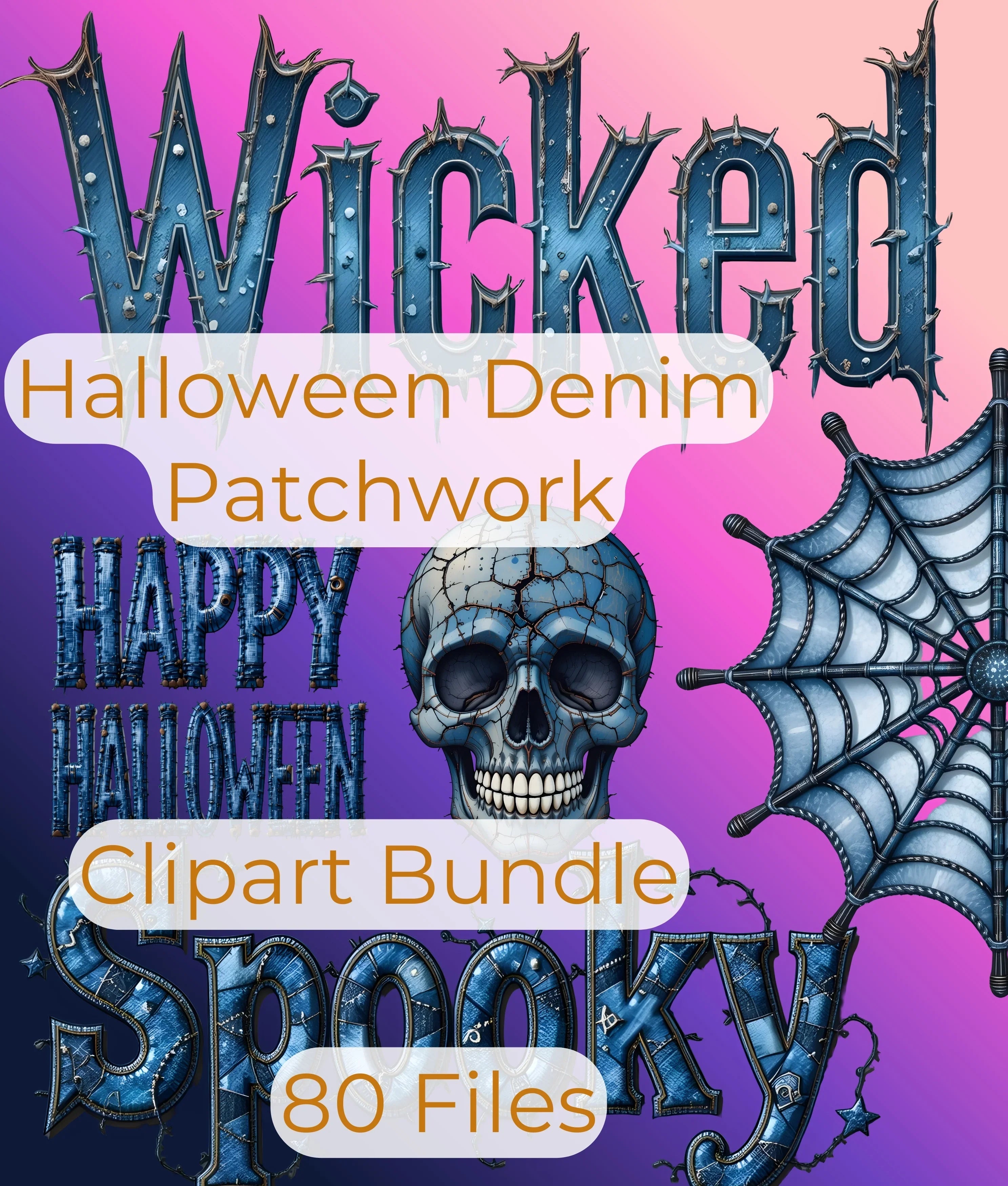 Halloween Denim Patchwork Clipart Bundle - CraftNest - Digital Crafting and Art