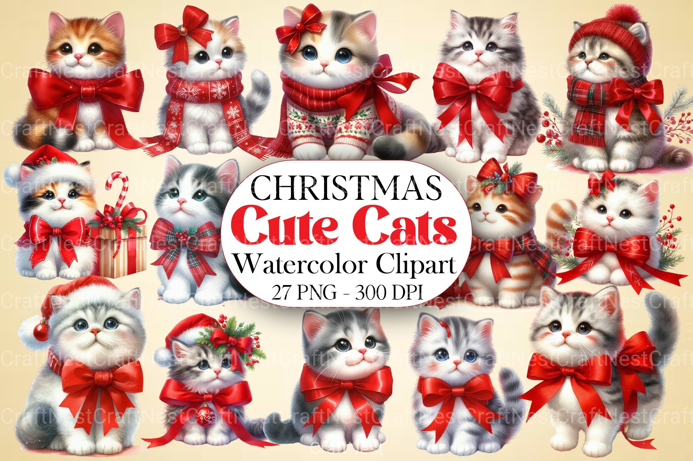 Christmas Cute Cats Clipart Bundle - CraftNest - Digital Crafting and Art