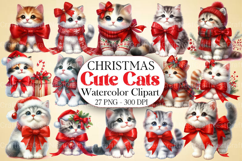 Christmas Cute Cats Clipart Bundle - CraftNest - Digital Crafting and Art