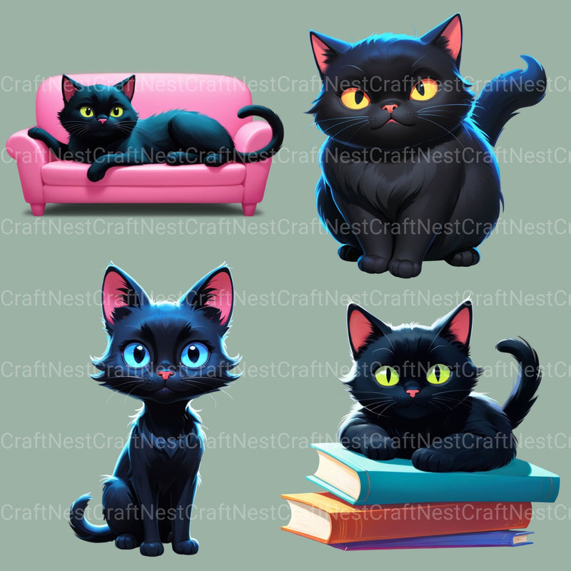 Black Cats Clipart Bundle - CraftNest - Digital Crafting and Art