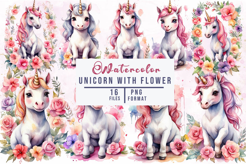 Beautiful Unicorn With Flower Clipart Bundle - CraftNest - Digital Crafting and Art