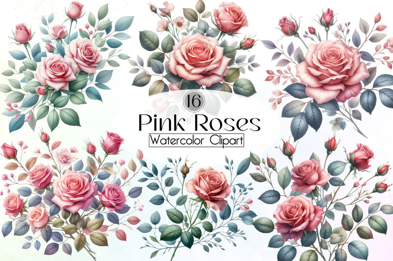 Pink Roses Clipart Bundle - CraftNest - Digital Crafting and Art