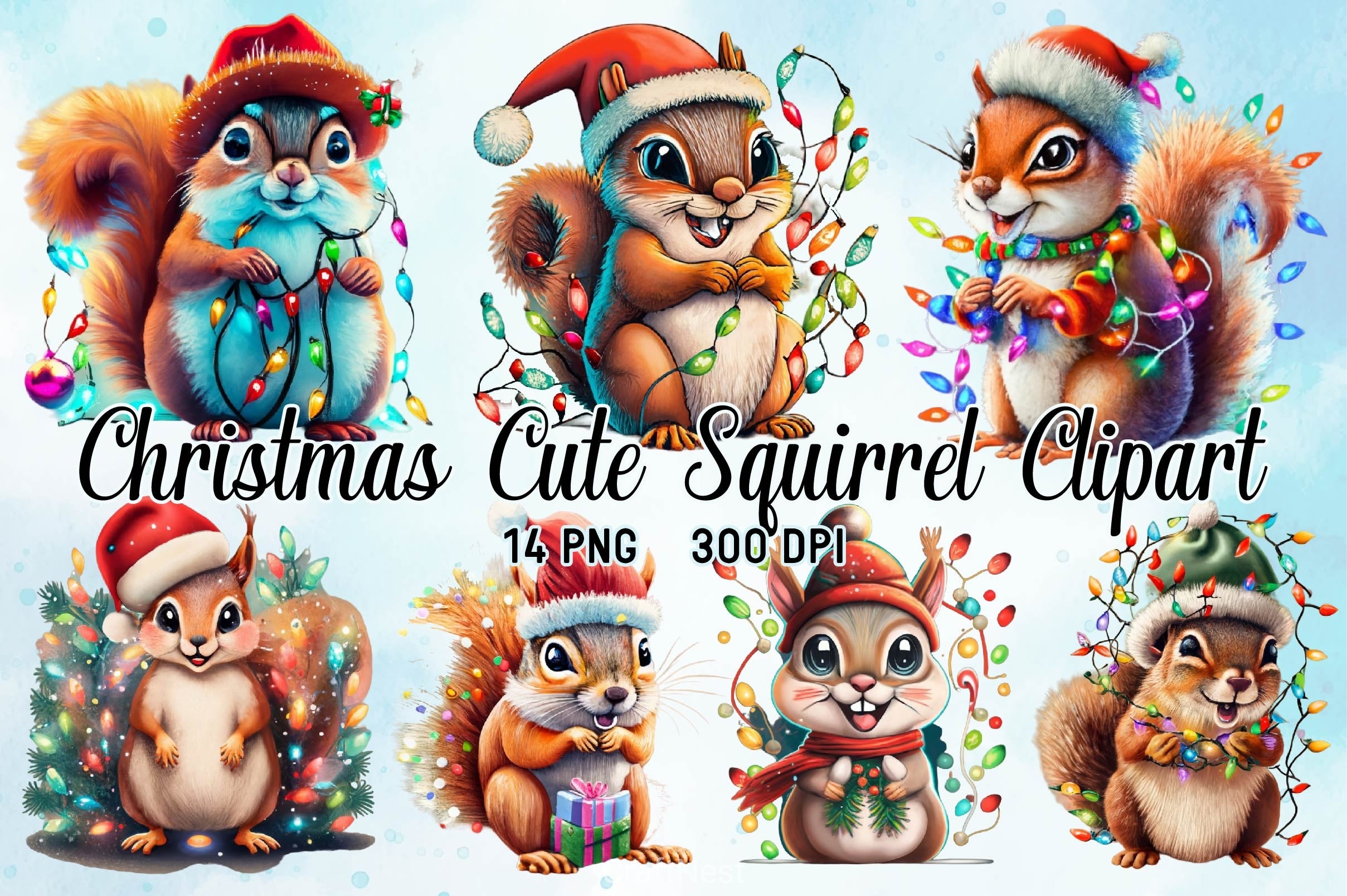 Christmas Cute Squirrel Clipart Bundle - CraftNest - Digital Crafting and Art