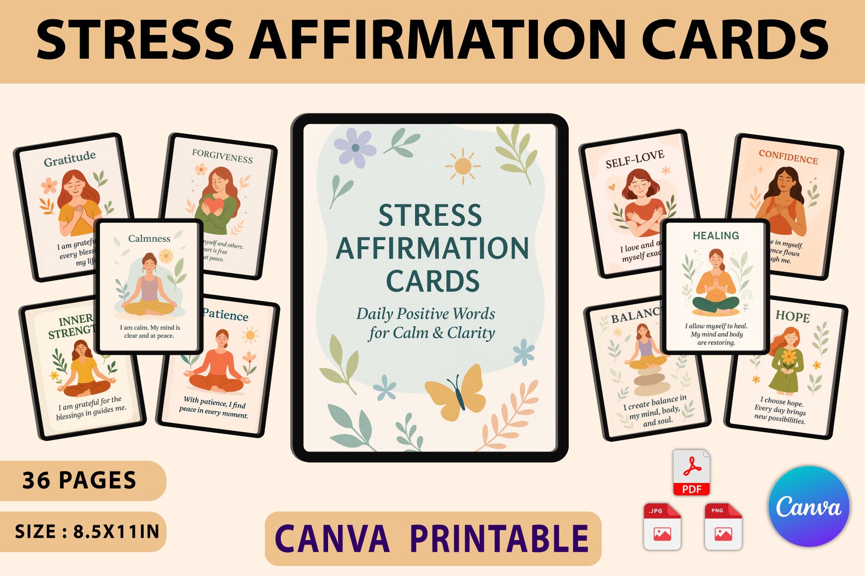 Stress Affirmation Cards for Relaxation and Mindfulness