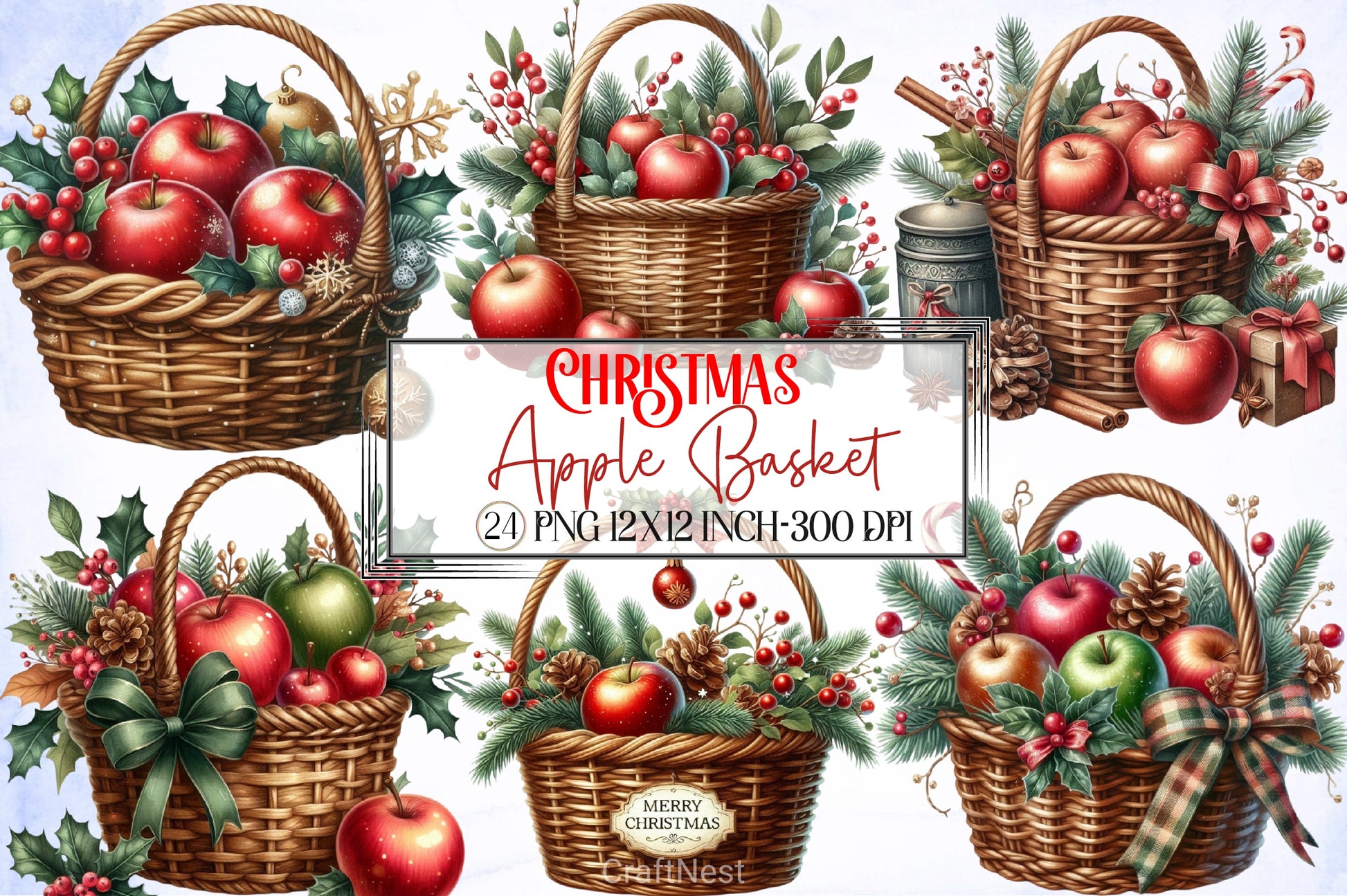 Christmas Apple Basket Clipart Bundle - CraftNest - Digital Crafting and Art