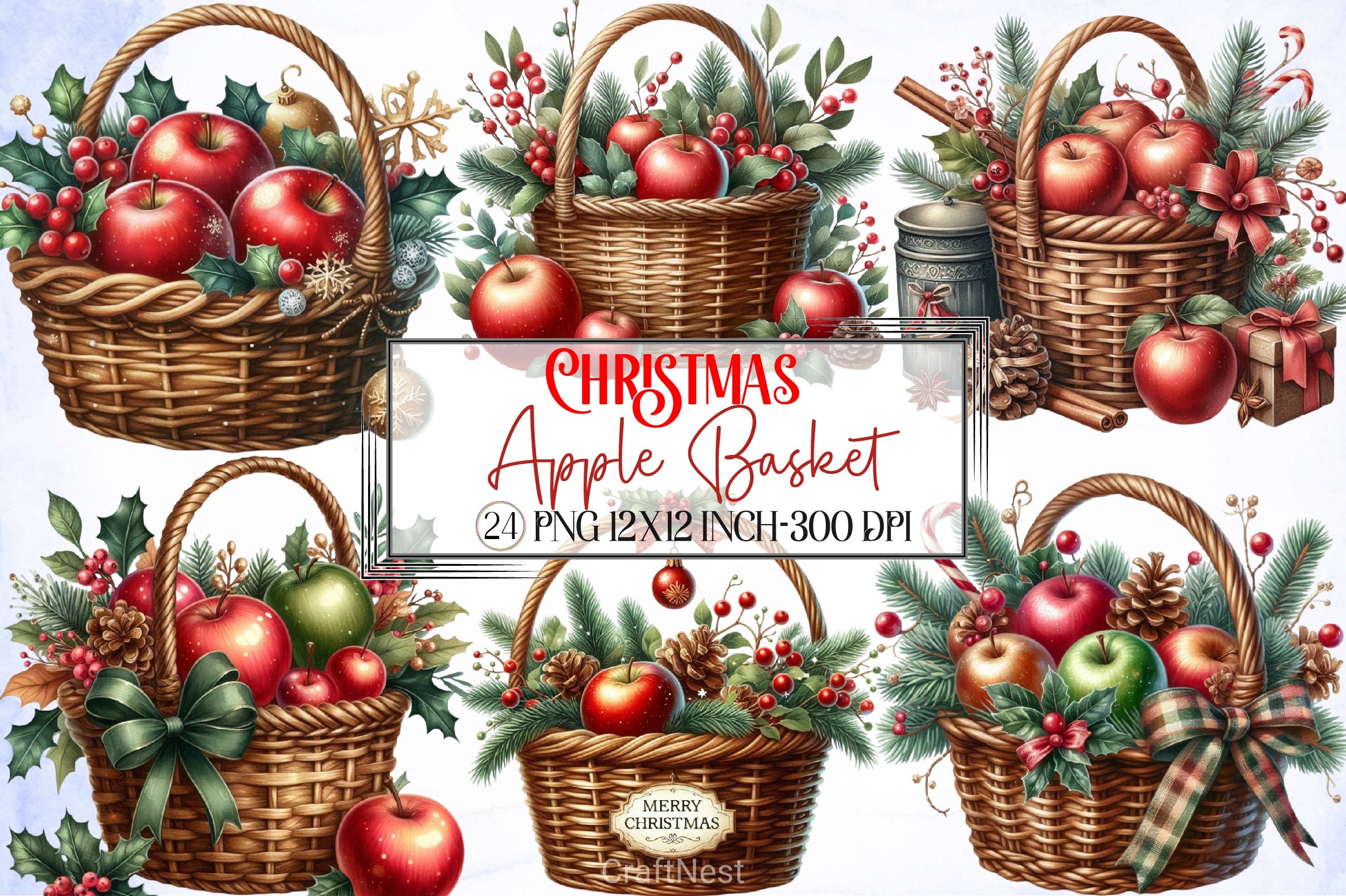 Christmas Apple Basket Clipart Bundle - CraftNest - Digital Crafting and Art