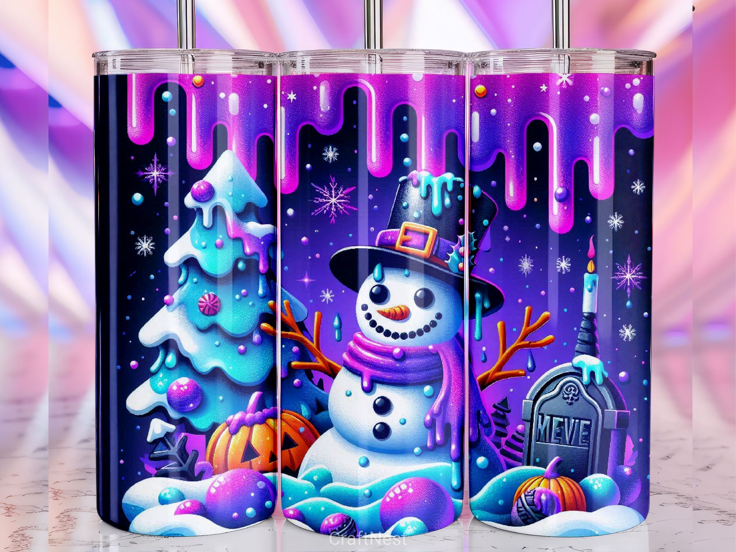 Cute Christmas Snowman Tumbler Wrap Bundle 2 - CraftNest - Digital Crafting and Art