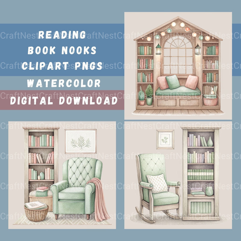 Reading Book Nooks Clipart Bundle - CraftNest - Digital Crafting and Art