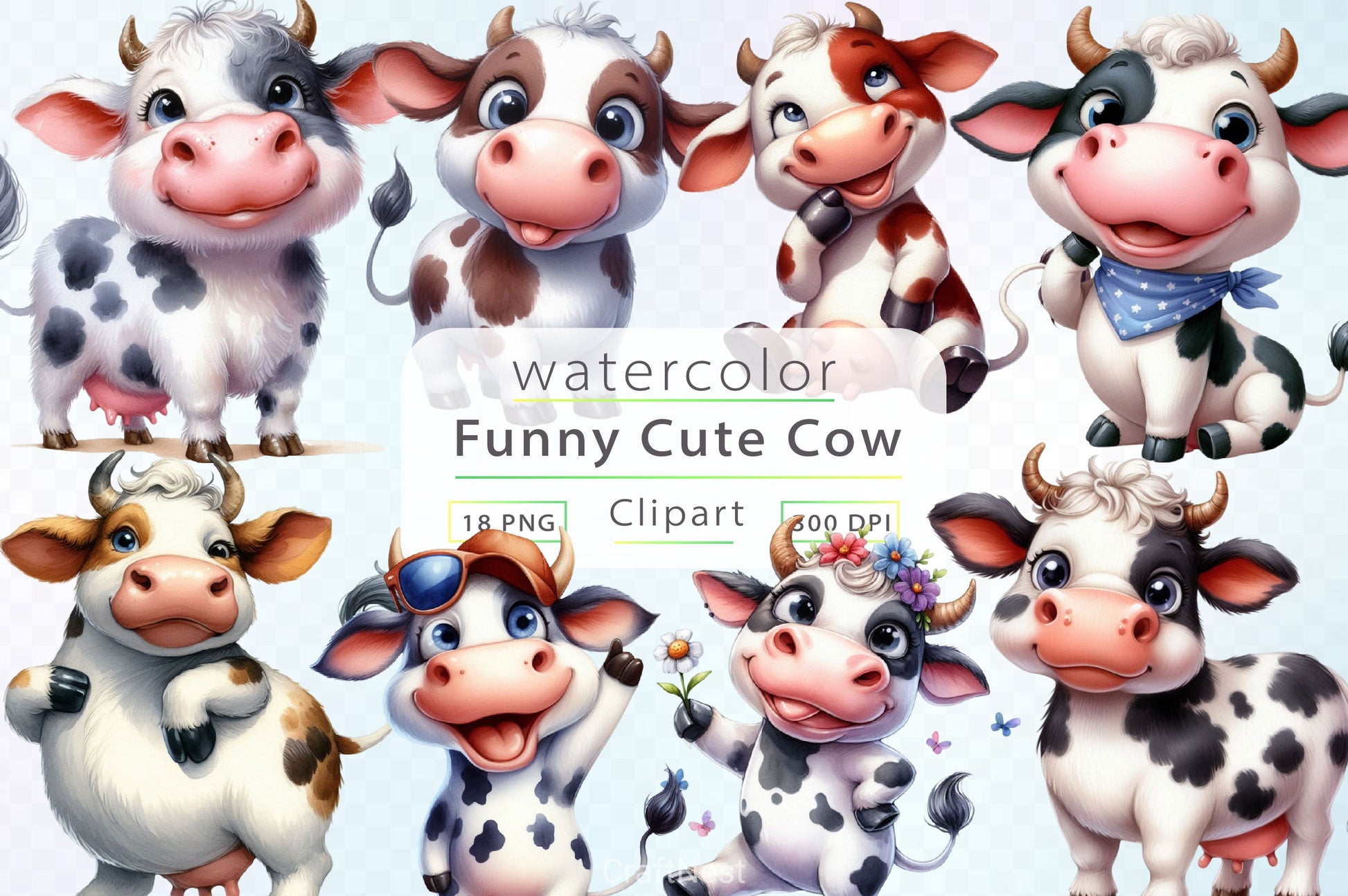Funny Cute Cow Clipart Bundle - CraftNest - Digital Crafting and Art
