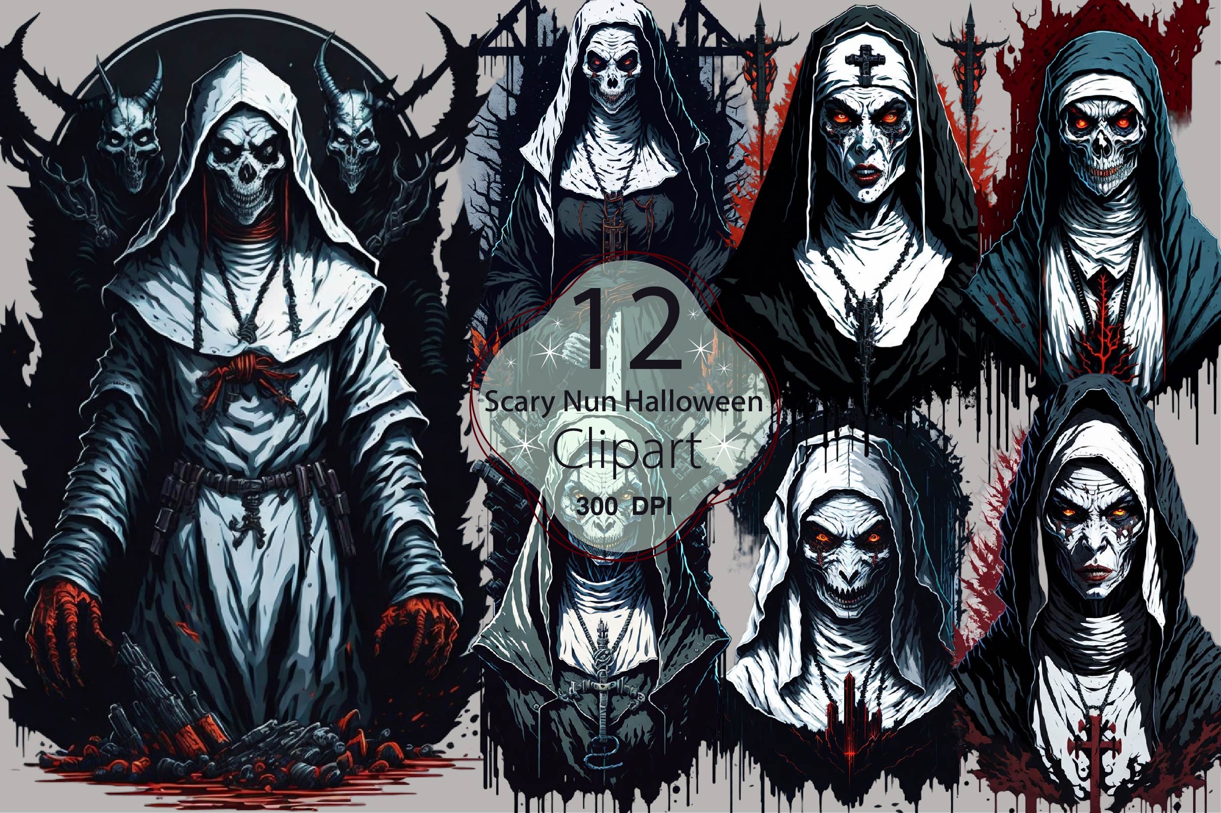 Scary Nun Halloween Clipart Bundle - CraftNest - Digital Crafting and Art