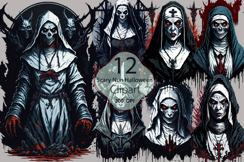 Scary Nun Halloween Clipart Bundle - CraftNest - Digital Crafting and Art