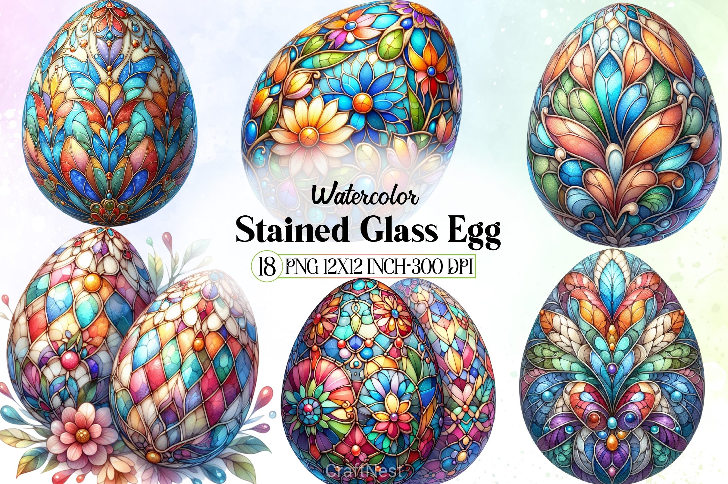 Stained Glass Egg Clipart Bundle - CraftNest - Digital Crafting and Art
