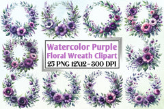 Purple Floral Wreath Clipart Bundle - CraftNest - Digital Crafting and Art