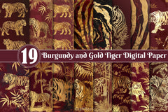 Burgundy And Gold Tiger Digital Paper - CraftNest - Digital Crafting and Art