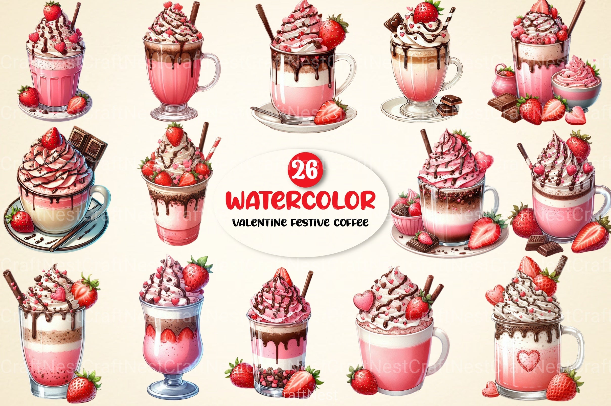 Valentine Festive Coffee Clipart Bundle 2 - CraftNest - Digital Crafting and Art