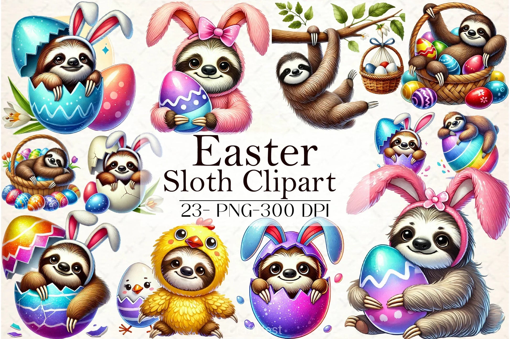 Easter Sloth Clipart Bundle - CraftNest - Digital Crafting and Art