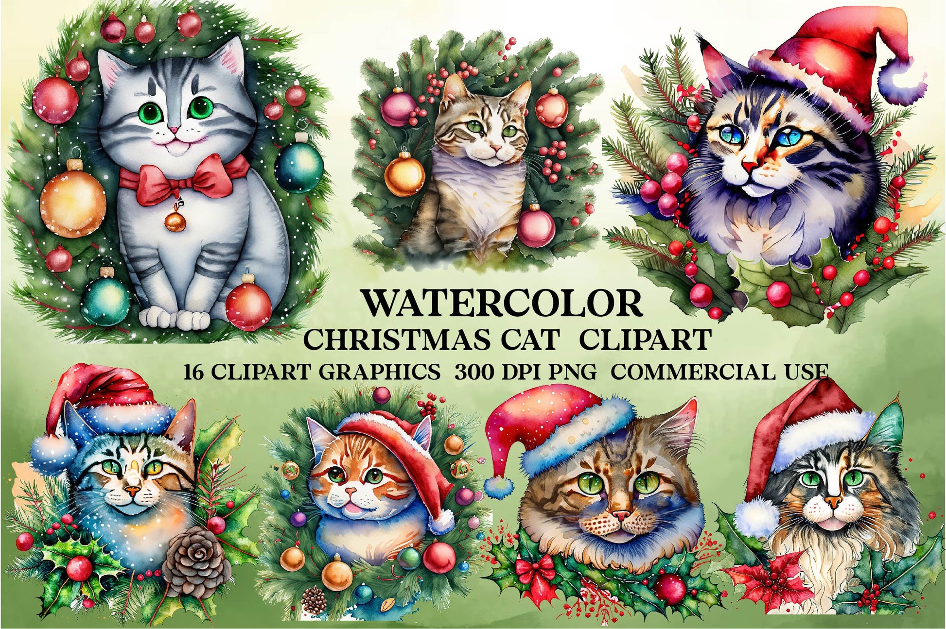 Cat Christmas Clipart Bundle - CraftNest - Digital Crafting and Art