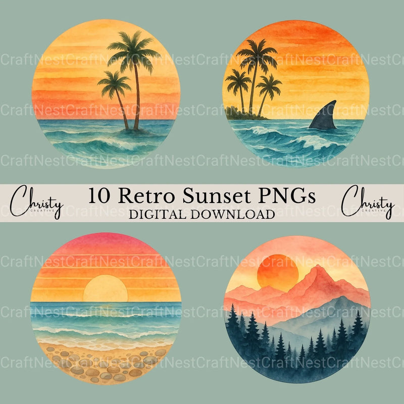 Retro Sunset Scenes Clipart Bundle - CraftNest - Digital Crafting and Art