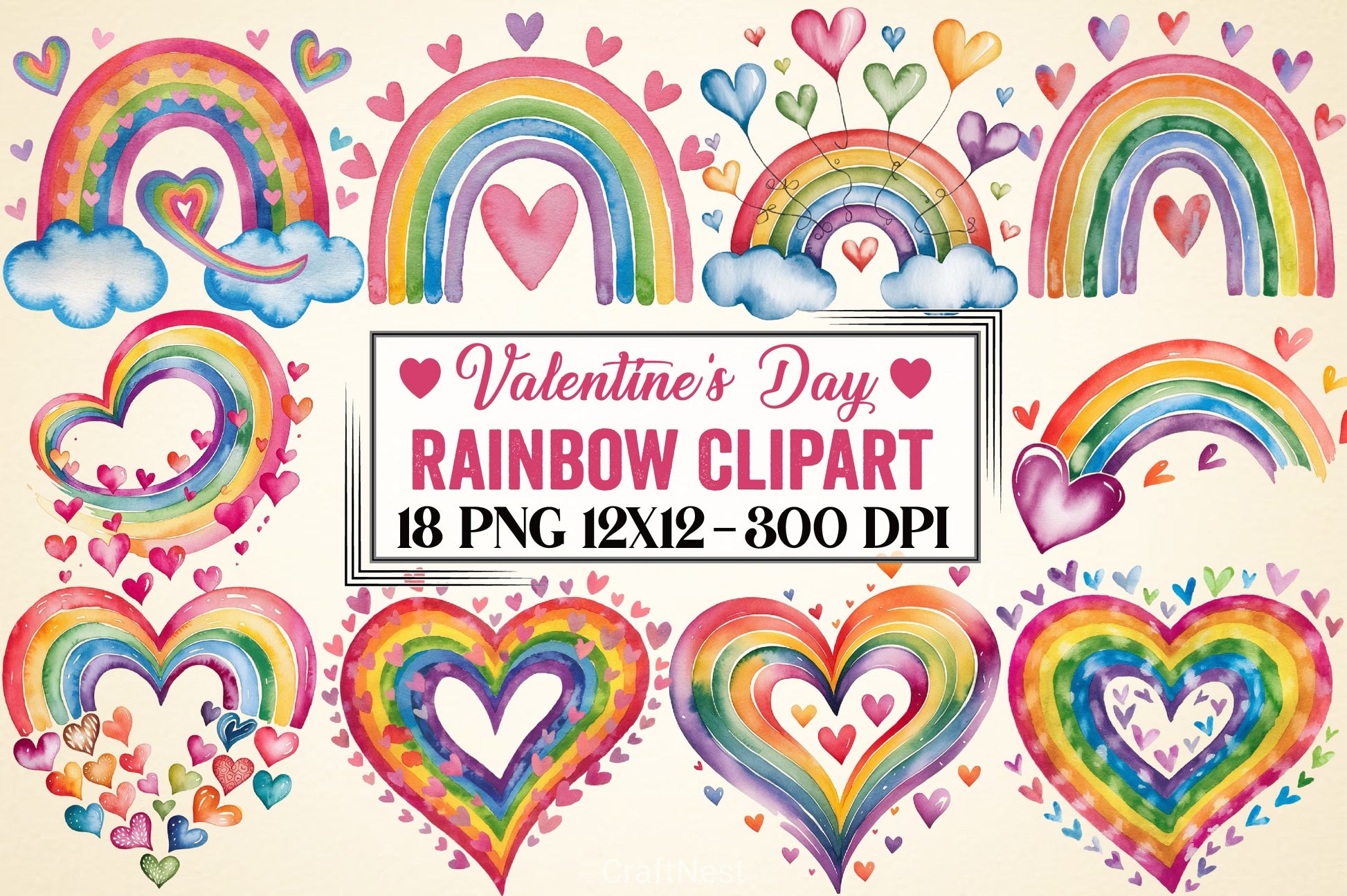Valentine's Day Rainbow Clipart Bundle 2 - CraftNest - Digital Crafting and Art