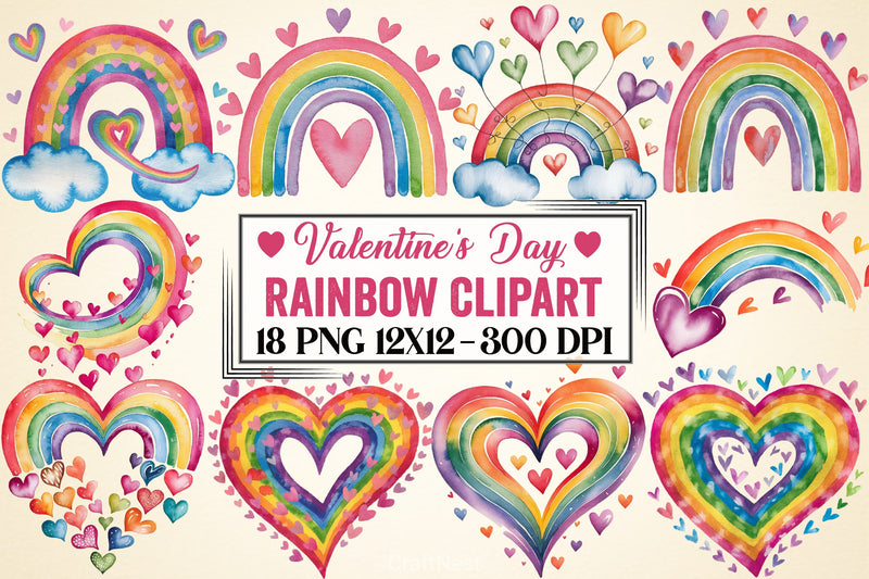 Valentine's Day Rainbow Clipart Bundle 2 - CraftNest - Digital Crafting and Art