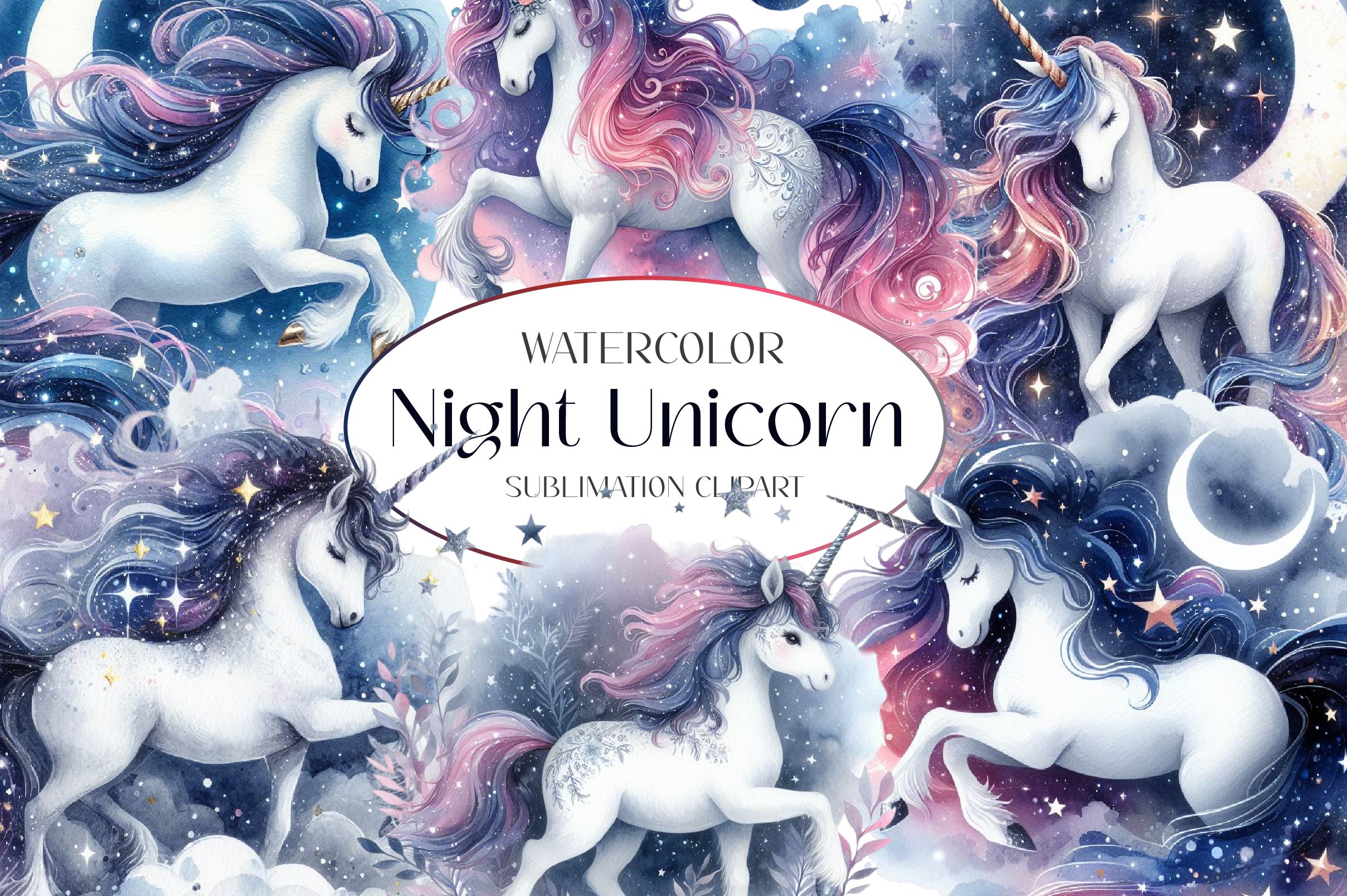 Night Unicorn Clipart Bundle - CraftNest - Digital Crafting and Art